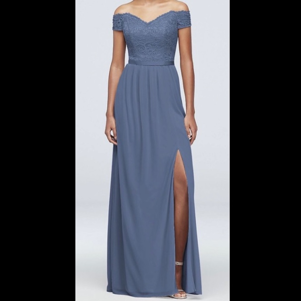 Off-the-Shoulder Lace and Mesh Bridesmaid Dress